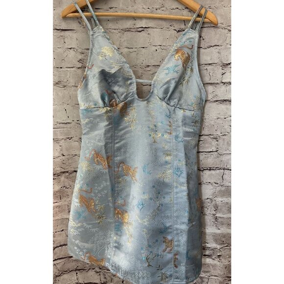 Urban Outfitters Womens M Asian Mini Dress Light Blue Satin Tiger - Picture 1 of 6